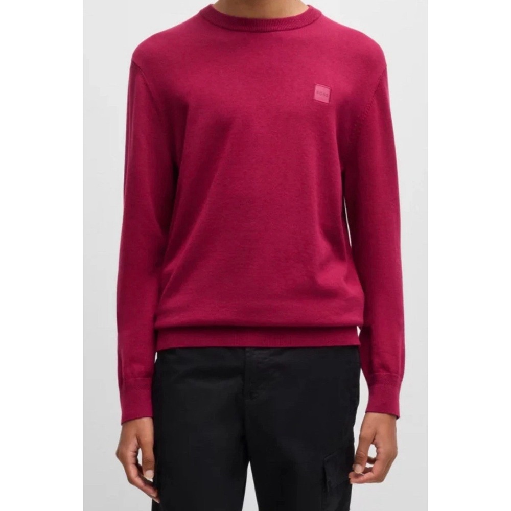 Hugo Boss Westart Sweatshirt Mens Small Dark Pink Crew Neck Logo Patch New small